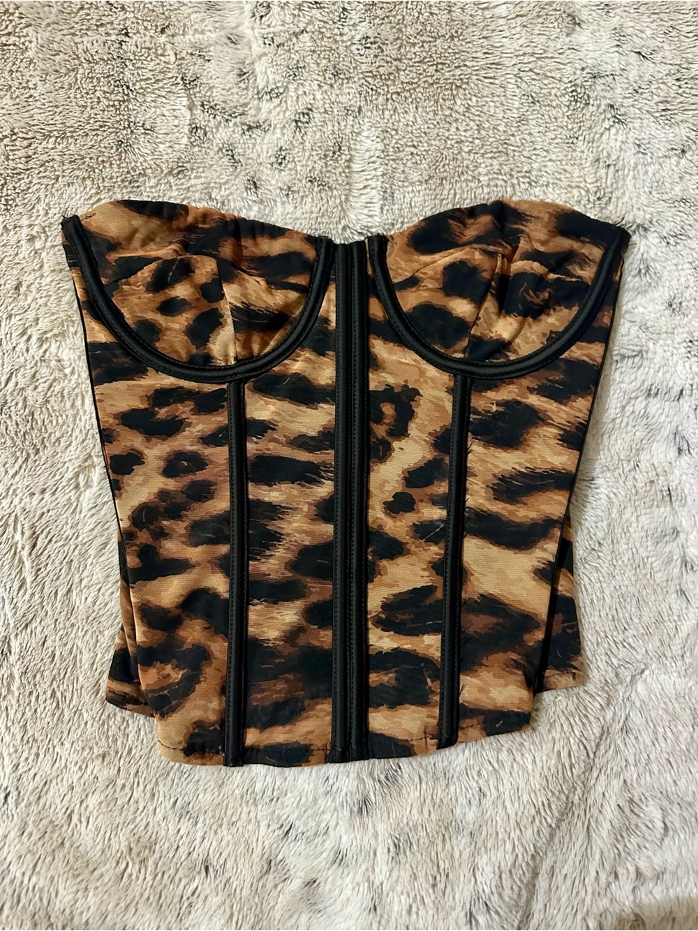 Edikted Leopard Print Strapless Bustier Top - Brown/Black